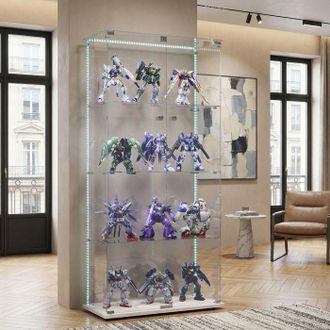 OEM Vitrina Armario Con Iluminaci&oacute;n Led, Puertas De Cristal, 4 Estantes, 78 X 35 X 163 Cm, Blanco