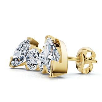 Pompeii3 2Ct Toi Et Moi Round & Marquise Diamond Earrings 14k Gold 18 Lab Grown