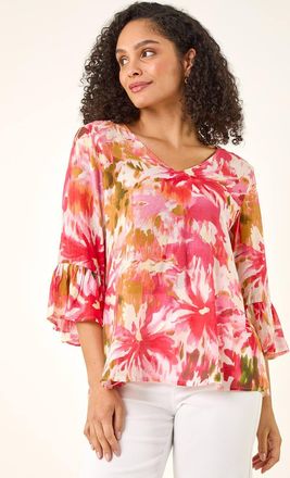 Roman Abstract Floral Flare Sleeve Top