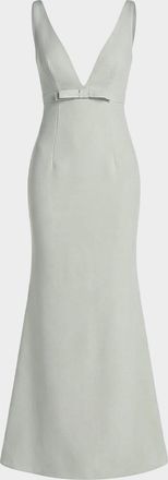 Mac Duggal Plunging Crepe Mermaid Gown