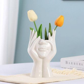 OEM Jarr&oacute;n De Cer&aacute;mica Con La Figura De Un Rostro Femenino, De Estilo N&oacute;rdico Minimalista Y Moderno, Con Forma De Busto - 21 Cm -crezuo