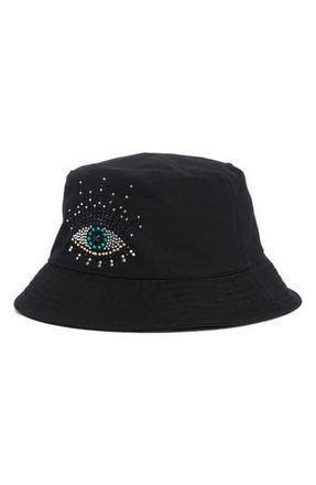 Kurt Geiger Evil Eye Embellished Bucket Hat in Black at Nordstrom Rack