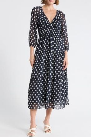Socialite Tiered Midi Dress in Navy Ivory Dot at Nordstrom Rack, Size X-Small