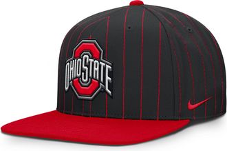 Nike Ohio State Primetime Pin Stripe 2-Tone Nike Mens Dri-FIT College Adjustable Hat in Black | NC12053YOH-5YX