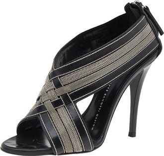 Giuseppe Zanotti Black Leather Chain Crisscross Sandals