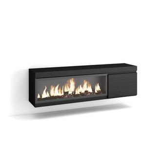 Skraut Home Mueble tv efecto madera negro 158x35x45cm chimenea efecto fuego