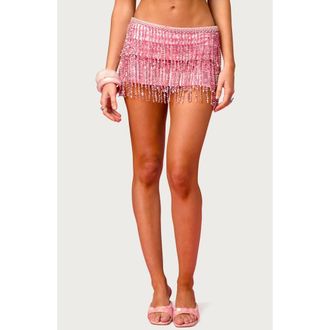 Edikted Barbie Sequin Fringe Miniskirt in Pink at Nordstrom, Size X-Small