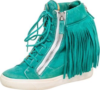 Giuseppe Zanotti Green Suede High Top Wedge Sneakers