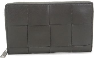 Bottega Veneta Gray Leather Long Wallet (Bi-Fold) (Pre-Owned)