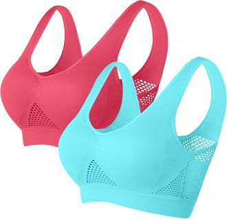 Generic Womens Sports Bras Plain Hollow Out Wide Shoulder Straps Elastic Wireless Removable Pads Support Running Gym Yoga High Impact Anti-Sagging Breasts for