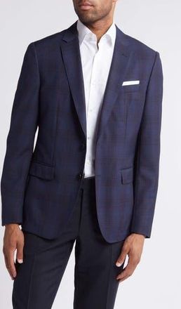 BOSS Hutson Slim Fit Plaid Virgin Wool Blazer in Dk Bu at Nordstrom Rack, Size 36 Short