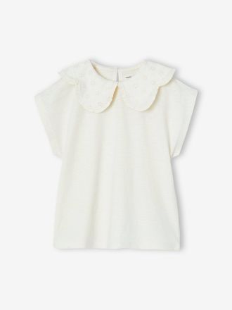 Vertbaudet M&auml;dchen T-Shirt mit besticktem Kragen wollwei&szlig;