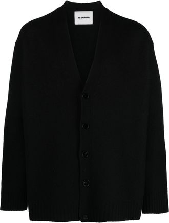 Jil Sander Black Boxy Wool Crew Neck Cardigan
