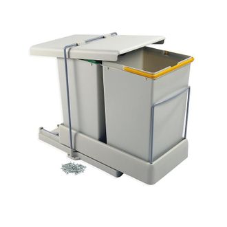 Emuca Papelera De Reciclaje, Fijaci&oacute;n Inferior, Extracci&oacute;n Autom&aacute;tica Y Tapa, 2 Contenedores De 14 Litros - Emuca