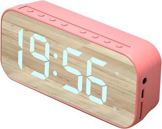 No Brand Reloj Digital - Radio Despertador - Escritorio De Dormitorio - Espejo - 16x9x5 Cm - Rosado