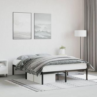 Berkfield Home Metal Bed Frame without Mattress Black 135x190cm | Size: 135x190 cm