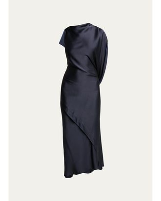 Victoria Beckham Kyra Satin Asymmetric Midi Dress