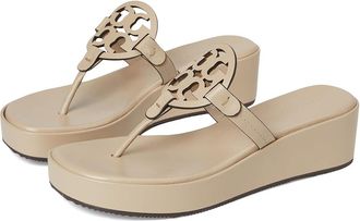Tory Burch Miller Wedge 25Mm Womens Sandals Stone Gray : 10.5 M, Leather