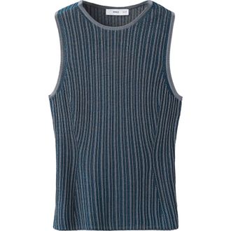 Mango Ribbed Open Back Top in Dark Blue at Nordstrom, Size X-Large