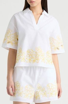 NVLT Embroidered Cotton Poplin Top in White/Yellow at Nordstrom Rack, Size X-Large