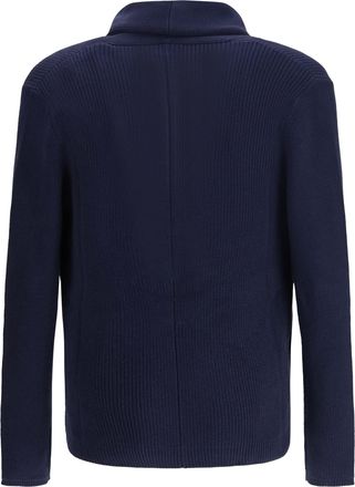 Brunello Cucinelli Mens Cardigan With A Shawl Collar Navy Cotton Sweater