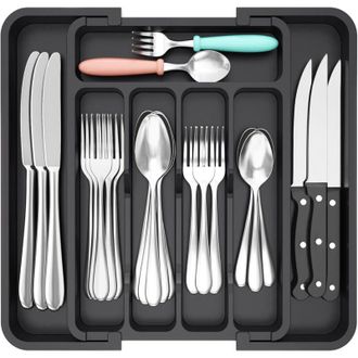 OEM Organizador De Cubiertos Negro Para Cajones, Bandeja Extensible Para Cubiertos, Organizador De Cubiertos Para Cajones De Cocina, Caja De Almacenamient