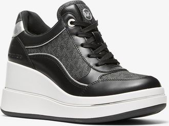 Michael Kors Emmy Signature Logo and Leather Wedge Trainer