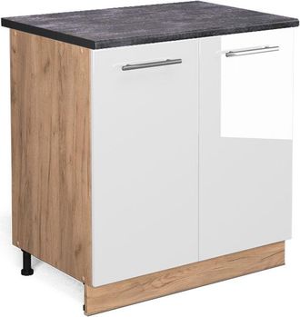 Vicco Armario Bajo Para Fregadero Fame-line, Blanco Alto Brillo, 80 Cm Con Estante, Et Antracita Vicco