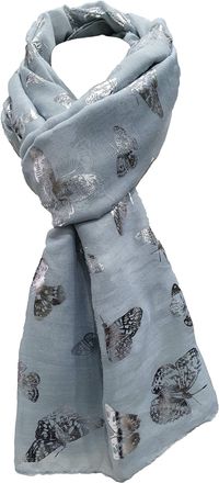 World of Shawls New Butterfly Print Ladies Celebrity Style Scarves Maxi, Scarf, Wrap, Sarong, shawls (Silver With Silver Foil Butterfly)