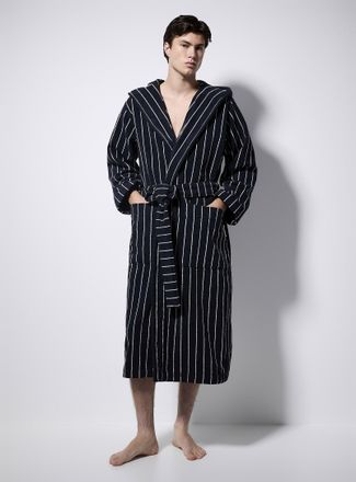 Tekla Mens Hooded striped terry bathrobe