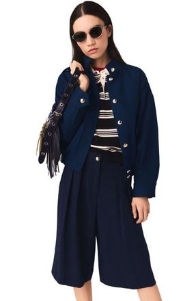 Maje Cotton bomber jacket in Navy at Nordstrom, Size 36 Eu