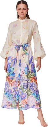 Gottex Cherry Blossom Belted Button Up Linen Dress Cover-Up in Blossom-Multi at Nordstrom, Size Medium