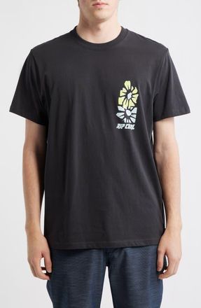 Rip Curl Liquid Trips Flower Graphic T-Shirt in Washed Black at Nordstrom, Size Xx-Large