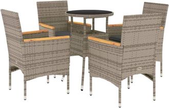 vidaXL Set Comedor Jard&iacute;n 5 Pzas Y Cojines Rat&aacute;n Sint&eacute;tico Vidrio Gris Vidaxl