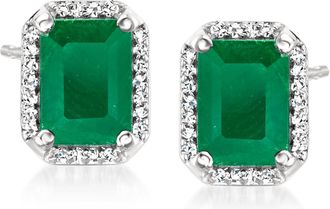 Ross-Simons Emerald and. Diamond Earrings in 14kt White Gold