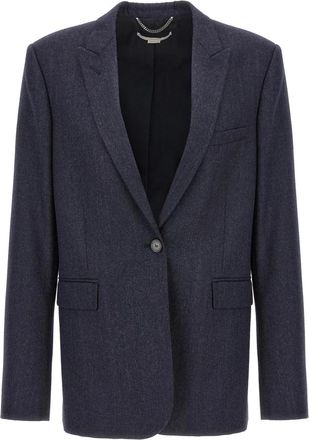 Stella McCartney Enkelrijige Blazer van Wolflanel - Dames - Blazers - Blauw - L - Wol - Jassen