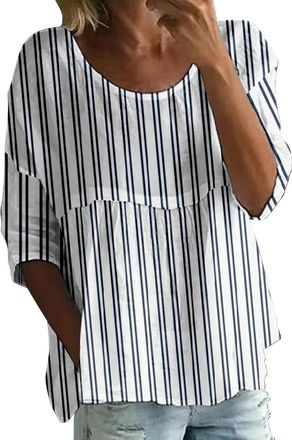 Generic Linen Tops for Women UK, 3/4 Sleeve Crew Neck Boho T-Shirts Elegant Floral Print Blouses Breathable Lightweight Shirts Summer Beach Casual Cotton Line