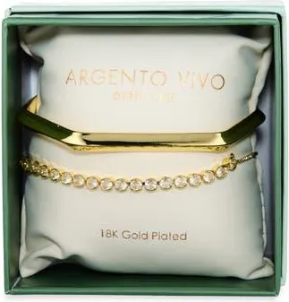 Argento Vivo Set of 2 Geometric Bangle & Cubic Zirconia Tennis Bracelets in Gold at Nordstrom Rack