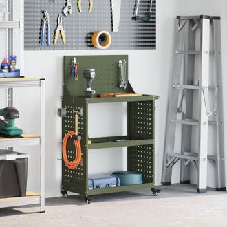 Berkfield Home Tool Trolley Olive green 65 x 35 x 111 cm Powder-coated steel