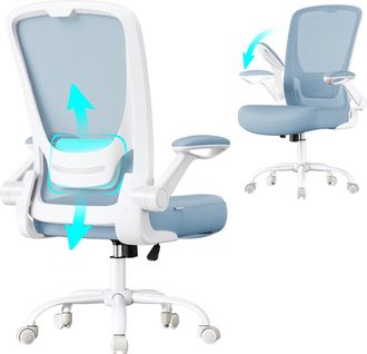 Songmics Silla de escritorio ergon&oacute;mica de malla de color azul y blanco