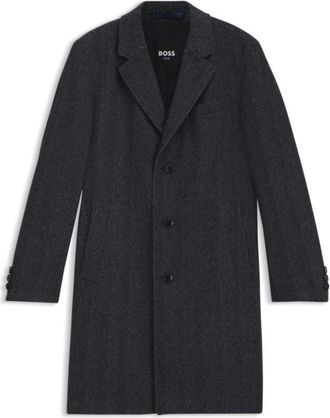 BOSS Regular-fit coat in herringbone wool with cashmere