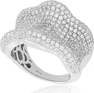 Suzy Levian Cubic Zirconia Sterling Silver Wavy Curved Ring
