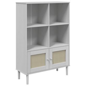 Berkfield Home Bookcase SENJA Rattan Look White 90x35x130 cm Solid Wood Pine | Size: 90 x 35 x 130 cm