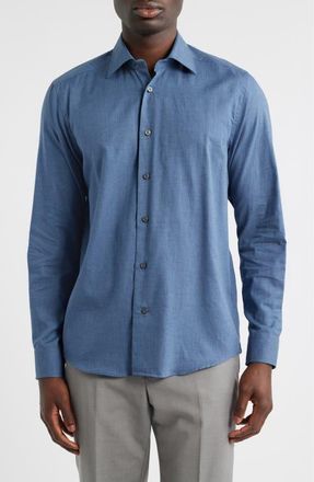 Jack Victor Leonard Cotton Button-Up Shirt in Blue at Nordstrom, Size Xx-Large
