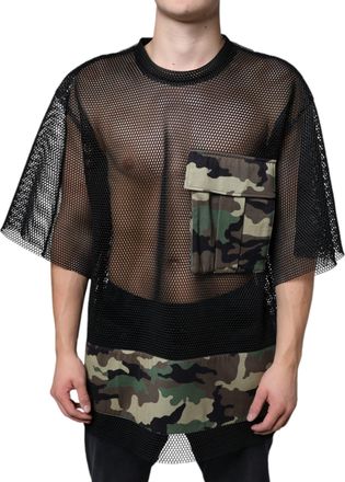 Dolce & Gabbana Mens Black Mesh Camouflage Short Sleeves T-Shirt Cotton Viscose Nylon