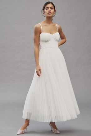 Hutch Amara Corset Pleated Tulle Fit & Flare Midi Dress