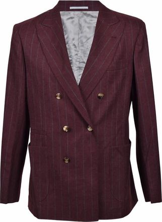 Brunello Cucinelli Burgundy Wool Double Breasted Blazer, Brand Size 50 (US Size 40)