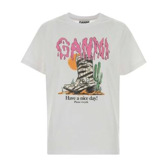 Ganni T-Shirts, female, White, Size: XS White Cotton T-Shirt
