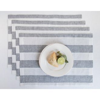 Solino Home Linen Placemats - Cabana Stripe, 14 x 19 in Grey And White at Nordstrom, Size Medium