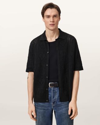 AllSaints Cotton Arktx Open Stitch Jacquard Cardigan, Size: XXL
